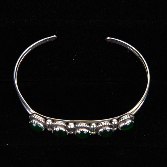 VTG Navajo Nakai Signed Stealing Silver Abalone Green Resin Cuff Bracelet - Picture 8 of 13